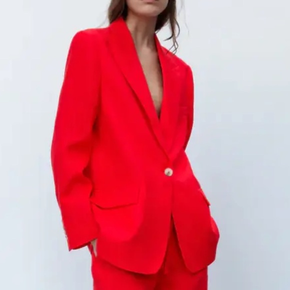 NWT ZARA STRAIGHT CUT 100% LINEN BLAZER JACKET - Picture 5 of 14